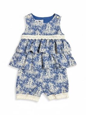 Vintage Austin & Ashley Blue Toile Ruffle & Lace Matching Set | Girls 18 Mos.